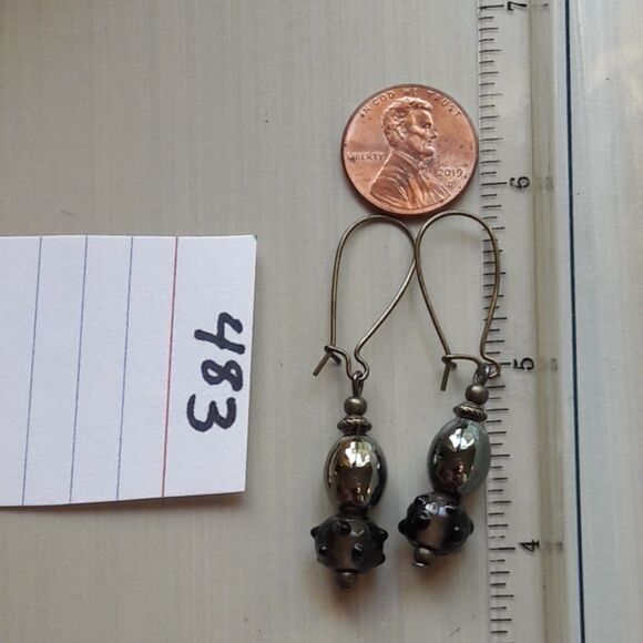 artisan earrings 483#mfs NEW boho Metallic hobnail fireglaze glass drop earrings - Picture 6 of 6